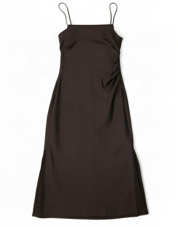 Zara Dame Maxi Slip Dress UK 10 Small Black Polyester
