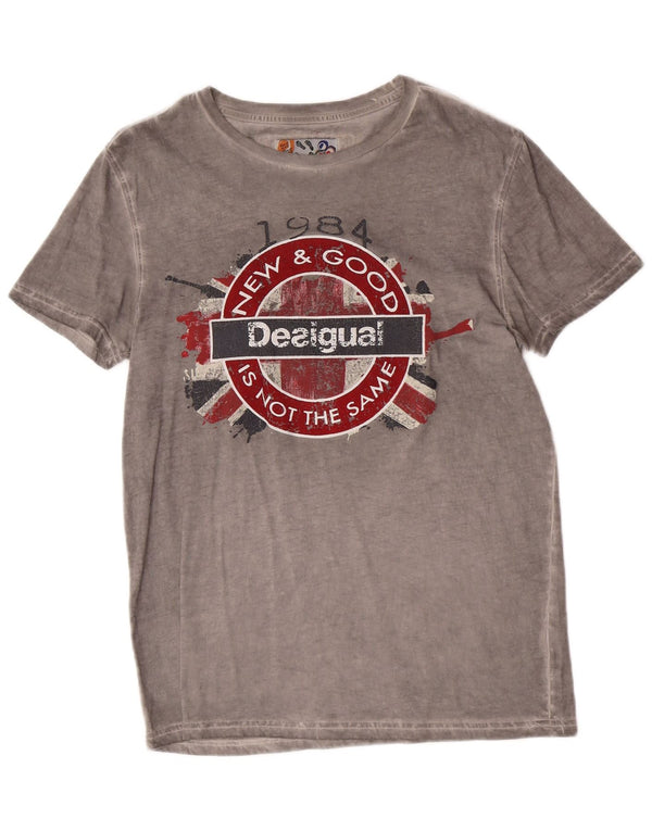 Desigual Herre grafisk T-shirt Top mellemgrå bomuld
