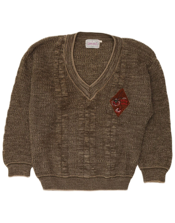 Gianni Abra Herre V-hals sweater Stor brun akryl