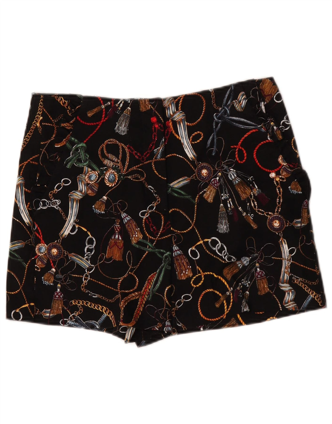 Zara kvinders abstrakt mønster Chino-shorts med høj talje Medium W28 Sort