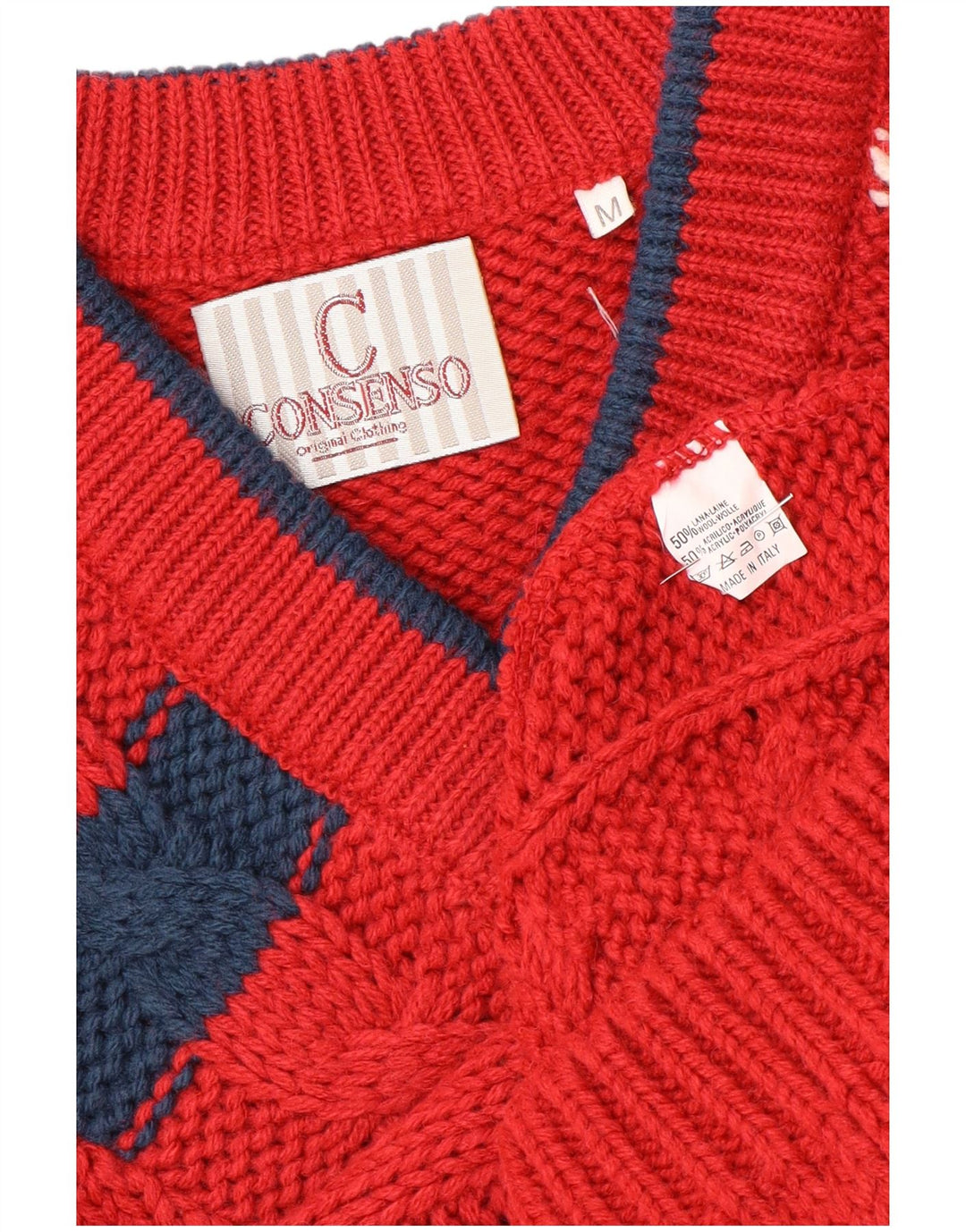 Consenso Herre grafisk V-hals sweater Medium Rød Colourblock Uld