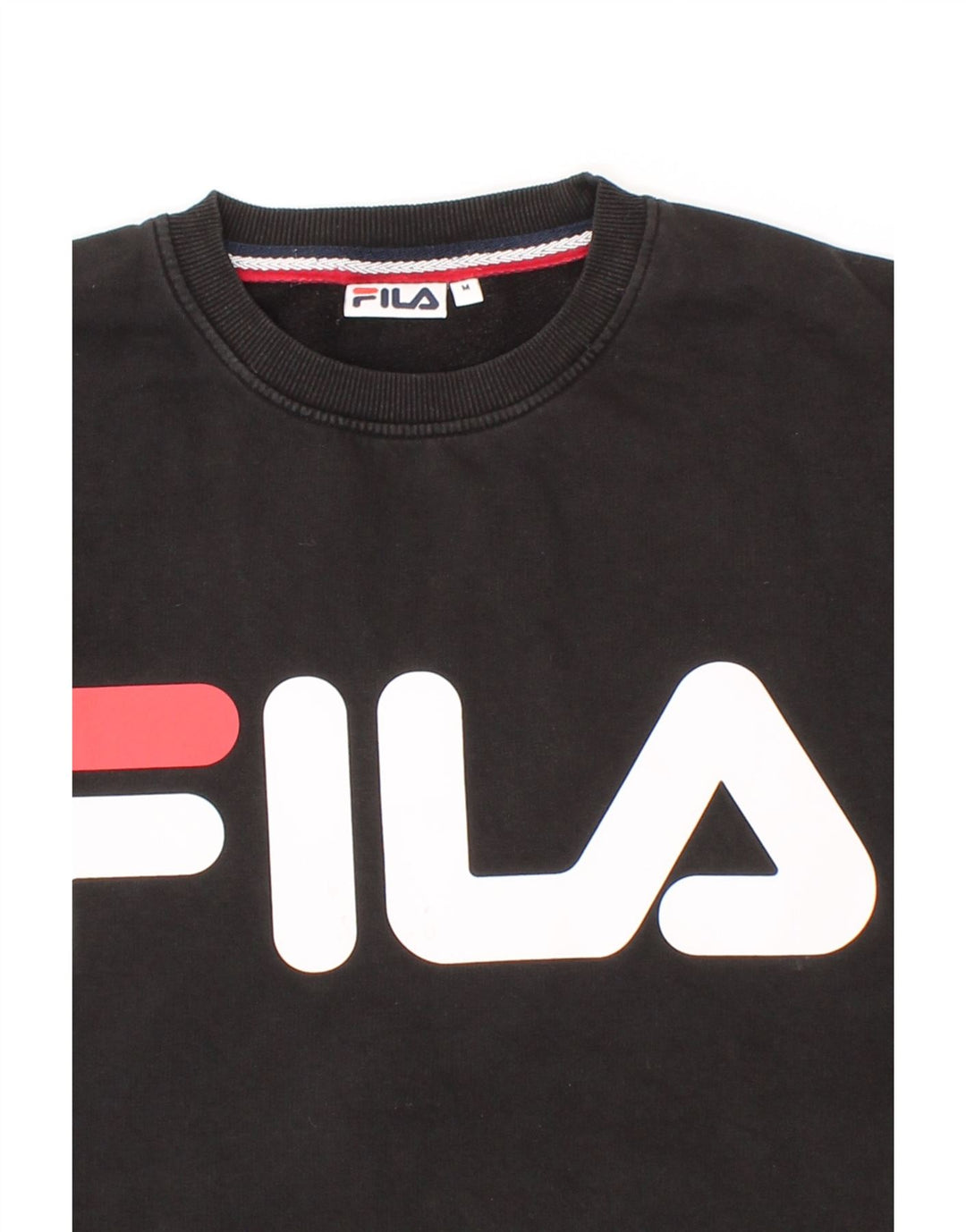 FILA Mens Graphic Sweatshirt Jumper Medium Black Cotton Vintage Fila and Second-Hand Fila from Messina Hembry 