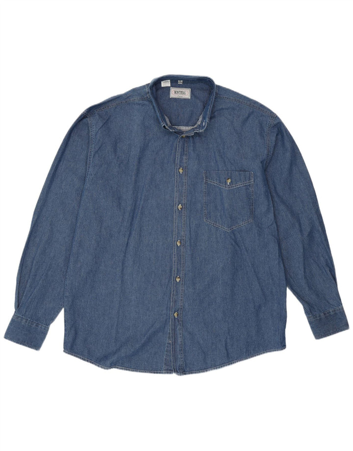 VINTAGE Denimskjorte til mænd Størrelse 43/44 XL Blå Bomuld