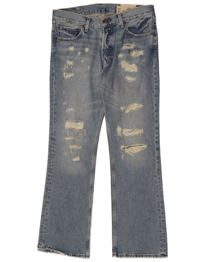 Hollister Herre Distressed Bootcut Jeans W34 L32 Blå Bomuld