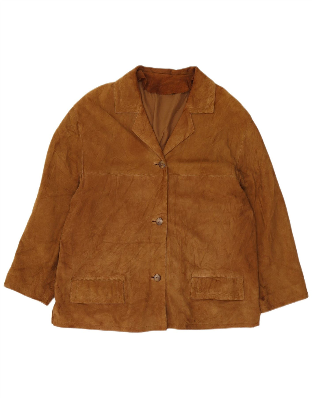 VINTAGE Dame 3-knaps ruskindsblazerjakke UK 16 Stor Brun