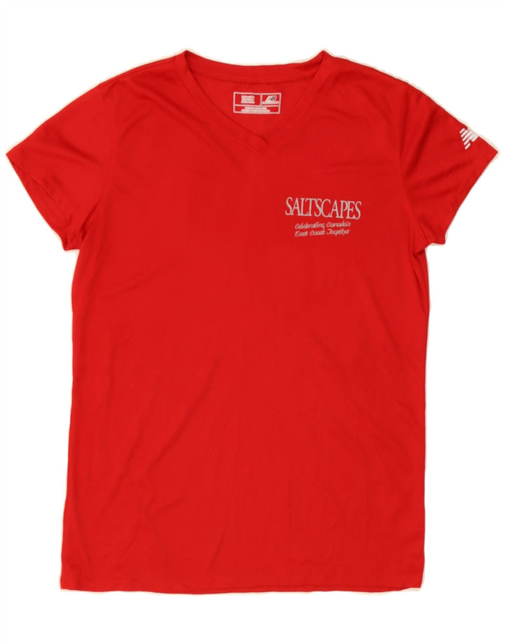 NEW BALANCE Womens Graphic T-Shirt Top UK 12 Medium Red Polyester Vintage New Balance and Second-Hand New Balance from Messina Hembry 