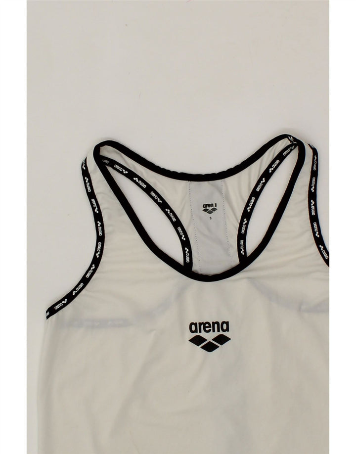 ARENA Womens Graphic Vest Top UK 10 Small White Polyester Vintage Arena and Second-Hand Arena from Messina Hembry 
