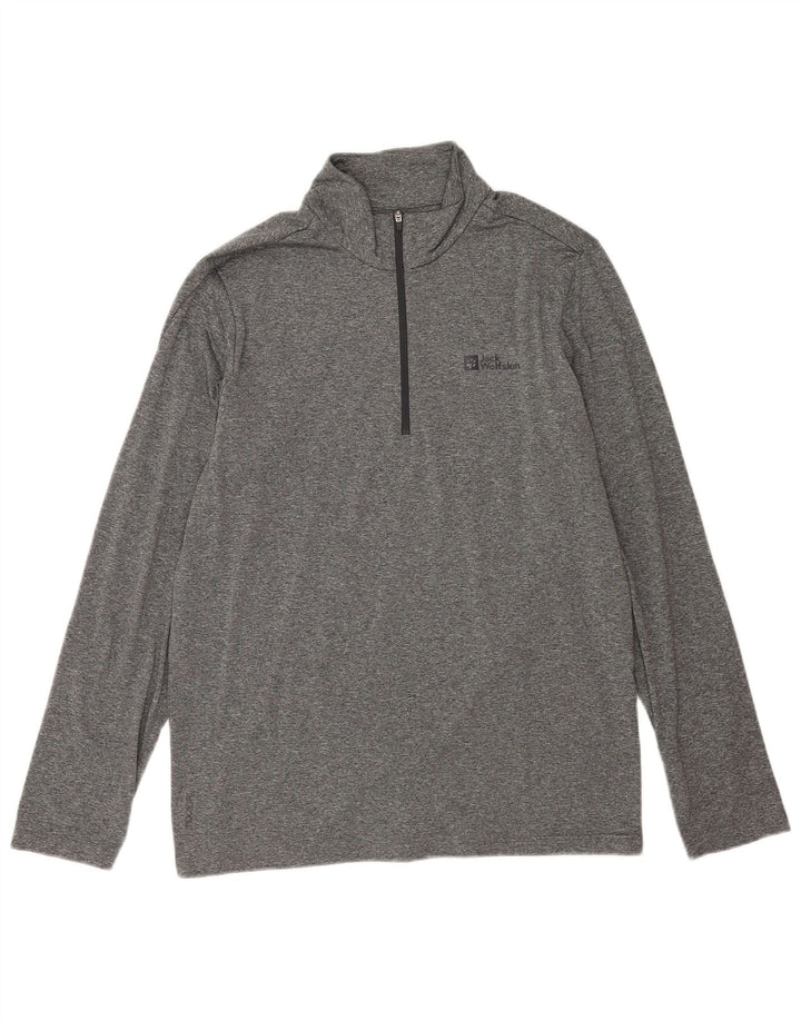 Jack Wolfskin Herre Zip Neck Pullover Træningsdragt Top UK 42 Stor Grå