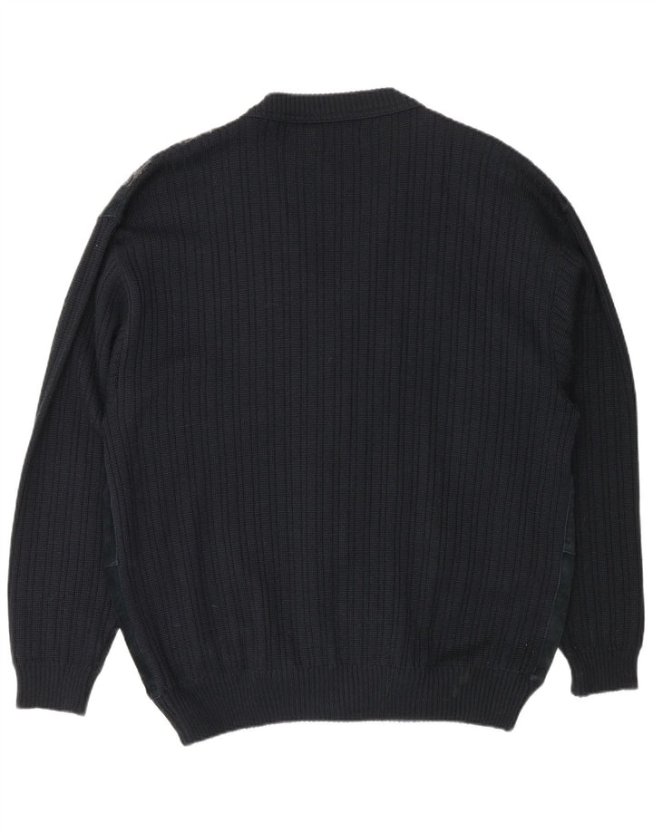 Malagrida Herre Cardigan Sweater XL Sort Stribet Uld