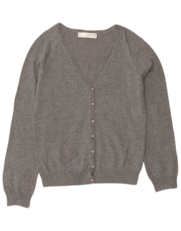 Zara Dame Crop Cardigan Sweater UK 14 Stor Grå Bomuld