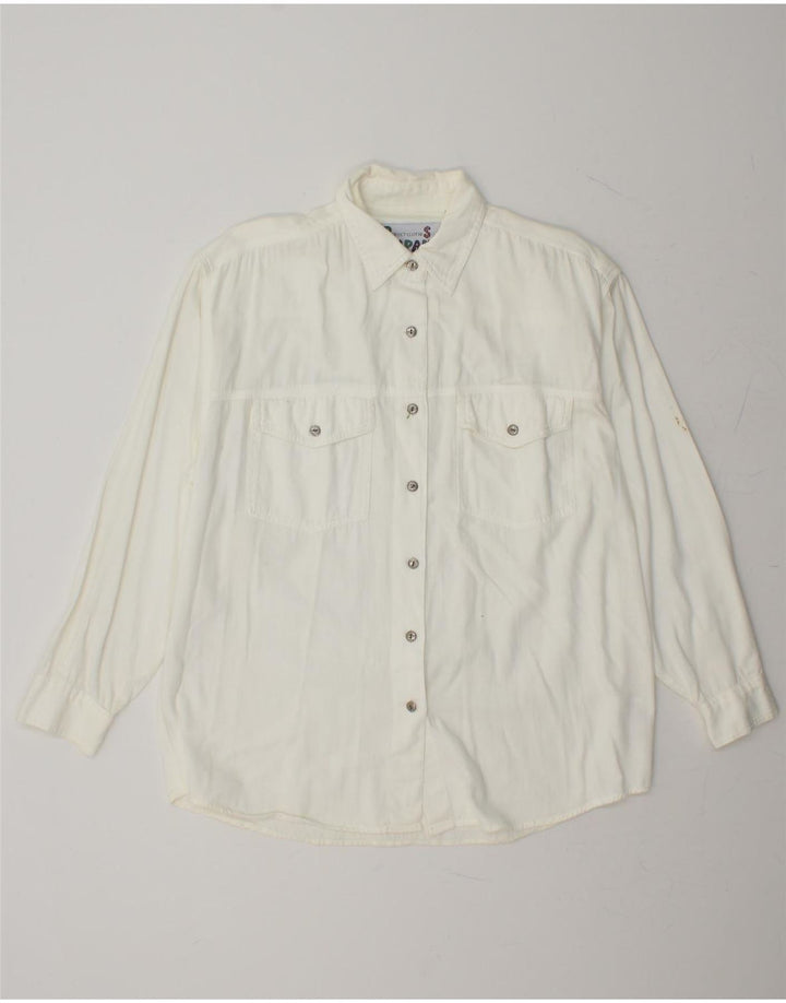 VINTAGE Womens Shirt UK 12/14 Medium White Cotton Vintage Vintage and Second-Hand Vintage from Messina Hembry 
