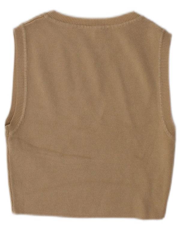 Zara Womens Crop Vest Tank Top UK 10 Small Beige Viscose