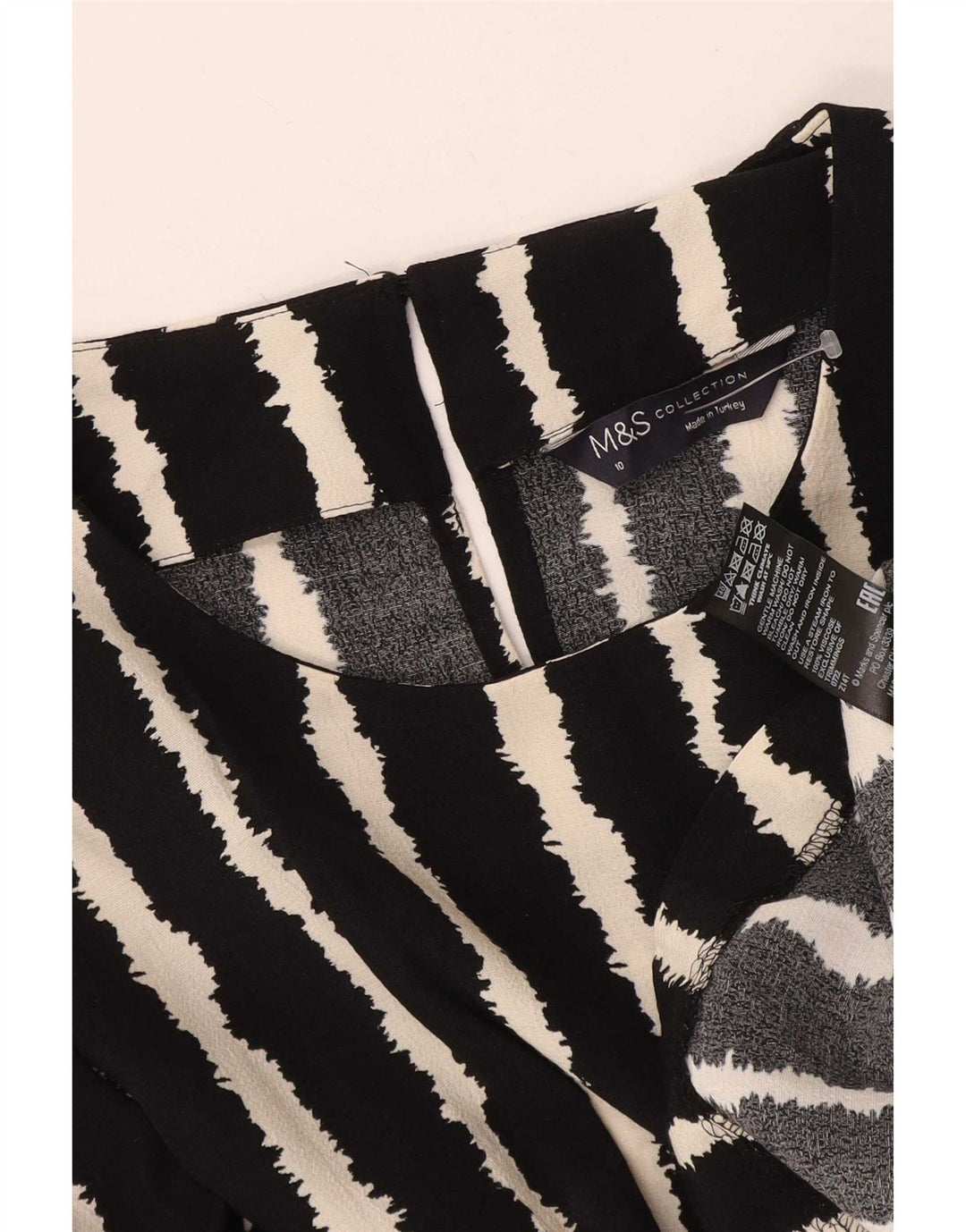 Marks & Spencer Dame Langærmet Bluse Top UK 10 Lille Sort Stribet