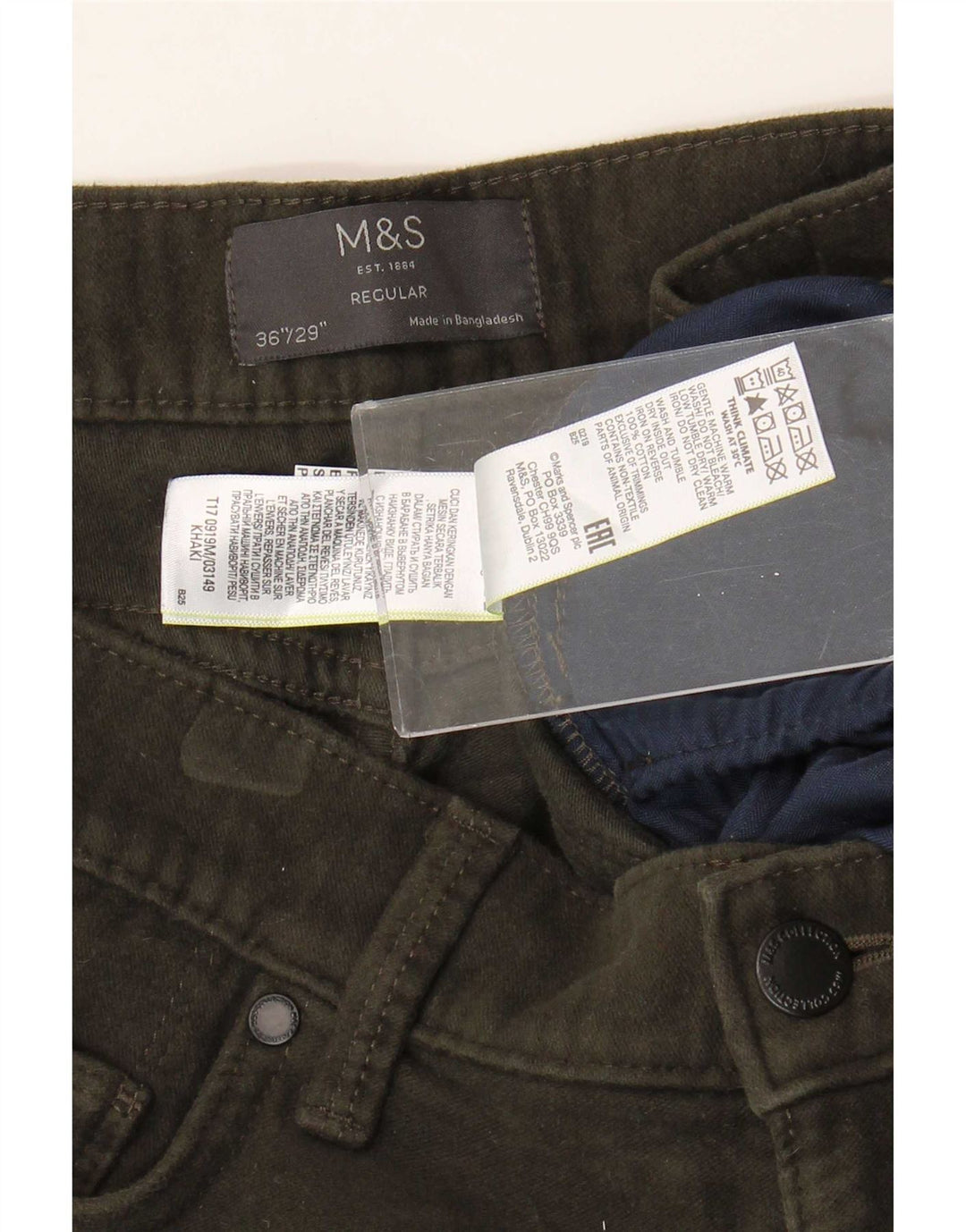 Marks & Spencer Herre Regular Fit Straight Jeans W36 L29 Khaki Cotton