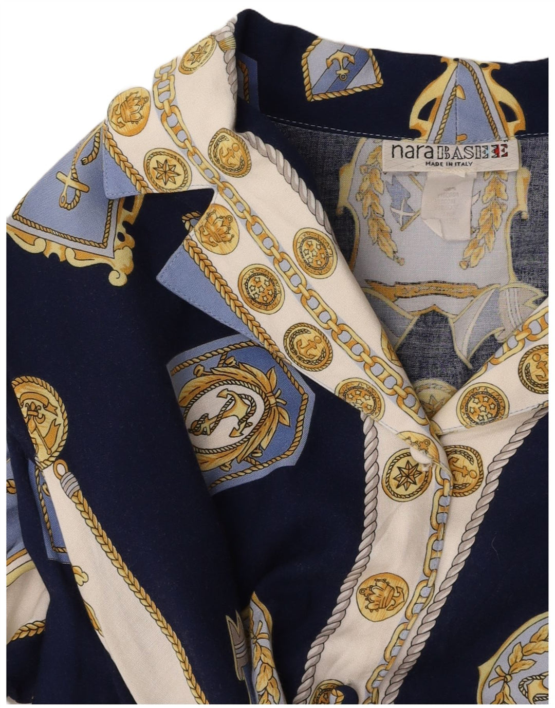 VINTAGE kvinders abstrakt mønster skjortebluse UK 14 Medium Navy Blue