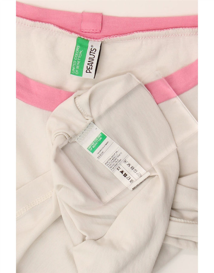BENETTON Dame Peanuts Crop T-Shirt Top UK 6 XS Hvid Bomuld