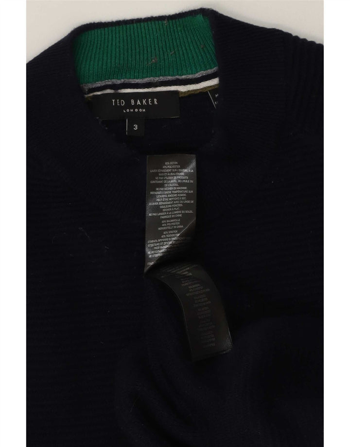 Ted Baker Herre Turtle Neck Jumper Sweater Størrelse 3 Medium Navy Blue Bomuld