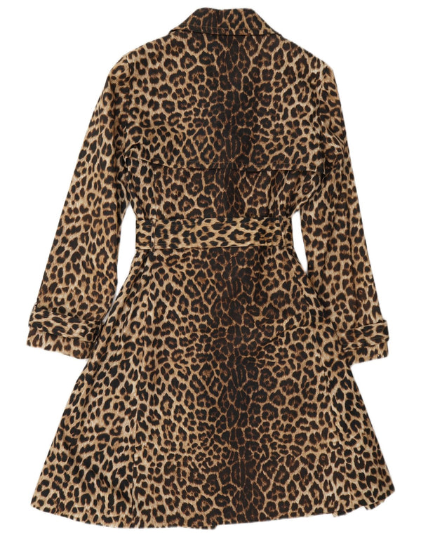 Hobbs Womens Trench Coat UK 12 Medium Brown Animal Print Bomuld