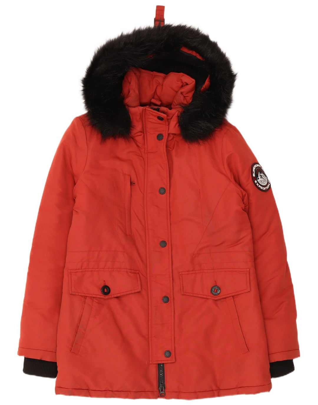Superdry Oversized Parkajakke med hætte til kvinder UK 10 Lille rød farveblok