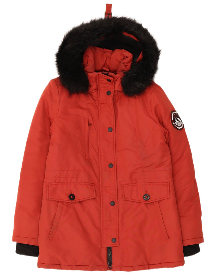 Superdry Oversized Parkajakke med hætte til kvinder UK 10 Lille rød farveblok