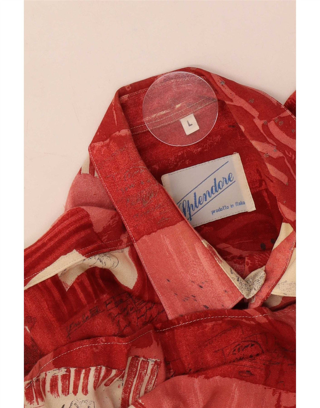 Vintage kortærmet herreskjorte Stor rød patchwork