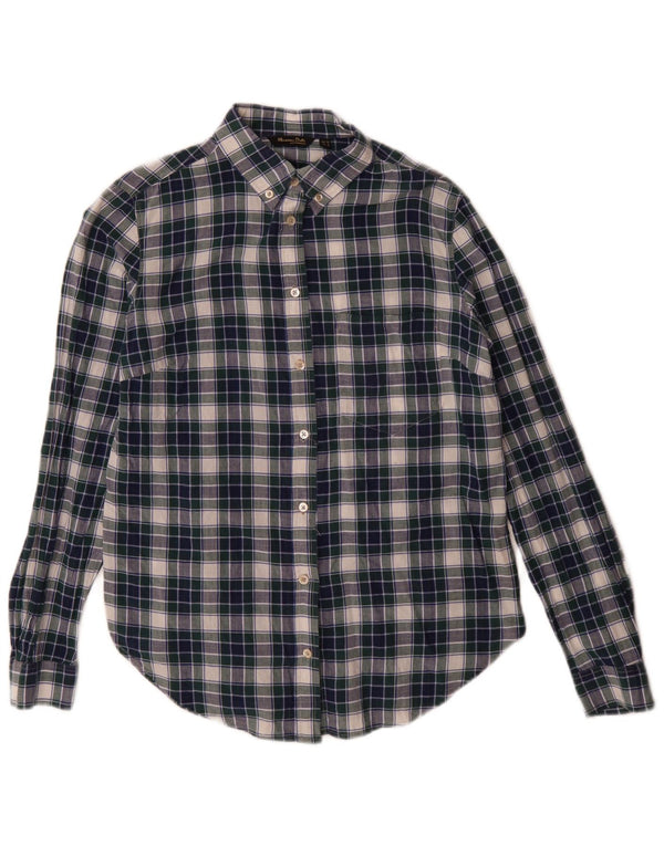Massimo Dutti Womens Loose Fit Shirt EU 36 Small Blue Plaid Cotton