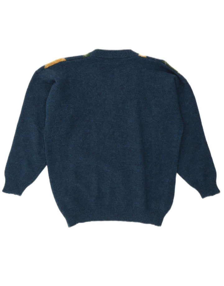CHAMBERS Womens V-Neck Jumper Sweater UK 16 Large Blue Argyle/Diamond