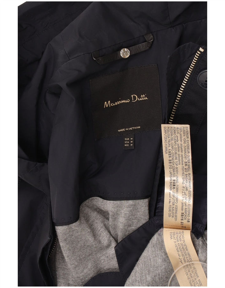 Massimo Dutti Dame Hætte Oversized Bomber Jacket UK 14 Medium Navy Blue
