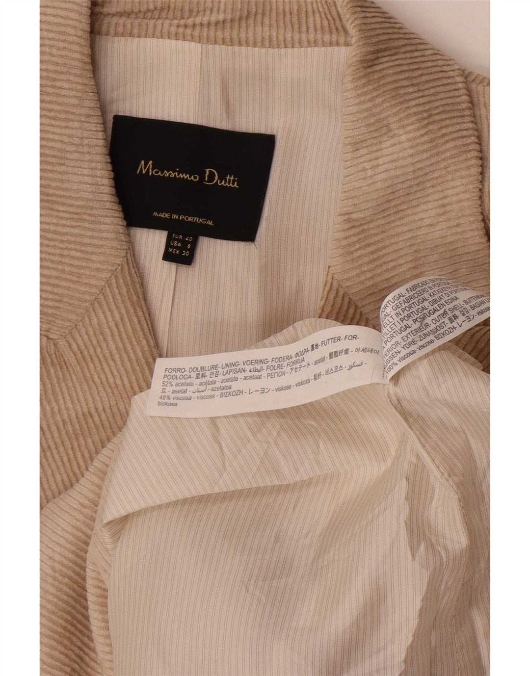 Massimo Dutti Dame Corduroy Blazer Jacket EU 40 Medium Beige
