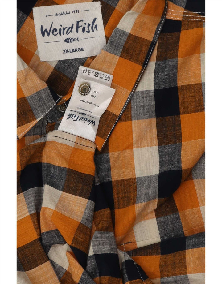 Weird Fish Kortærmet Herreskjorte 2XL Orange Gingham Bomuld