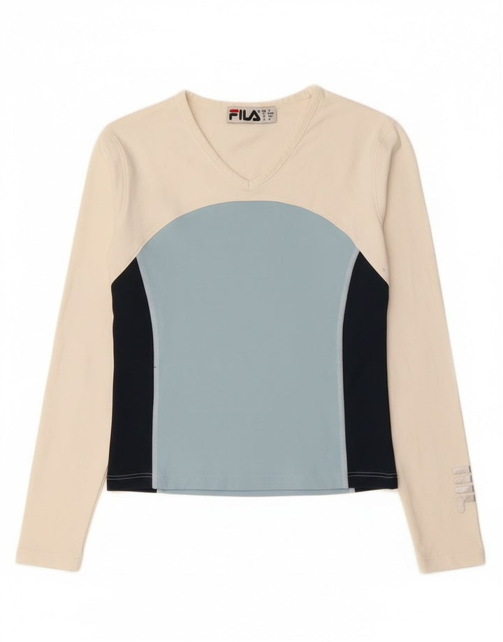 Fila Womens Crop Grafisk Top Langærmet IT 40/42 Small White Colourblock