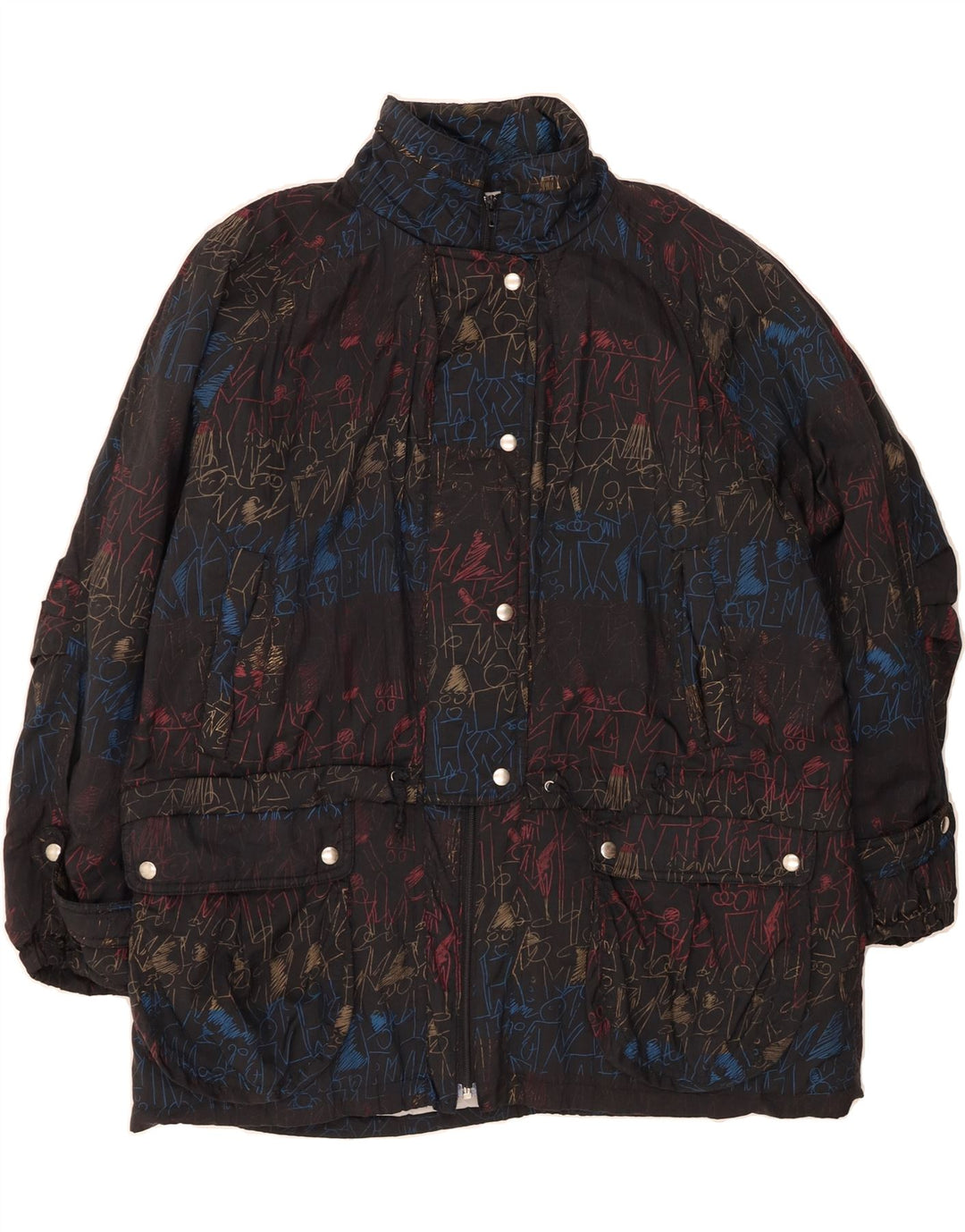 C&A Womens Abstract Pattern Windbreaker Coat UK 20 2XL Black Nylon Vintage C&A and Second-Hand C&A from Messina Hembry 