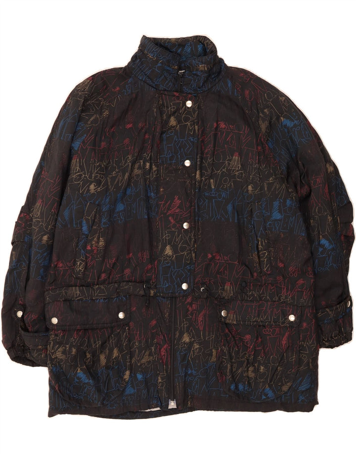 C&A Womens Abstract Pattern Windbreaker Coat UK 20 2XL Black Nylon Vintage C&A and Second-Hand C&A from Messina Hembry 