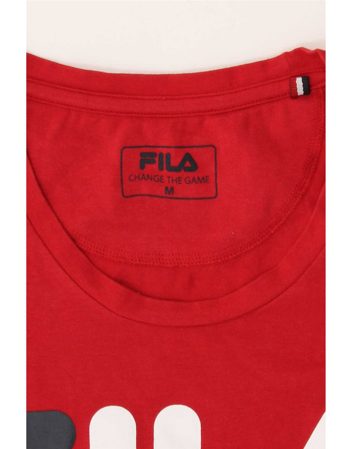 Fila Dame Grafisk T-Shirt Top UK 12 Medium Rød