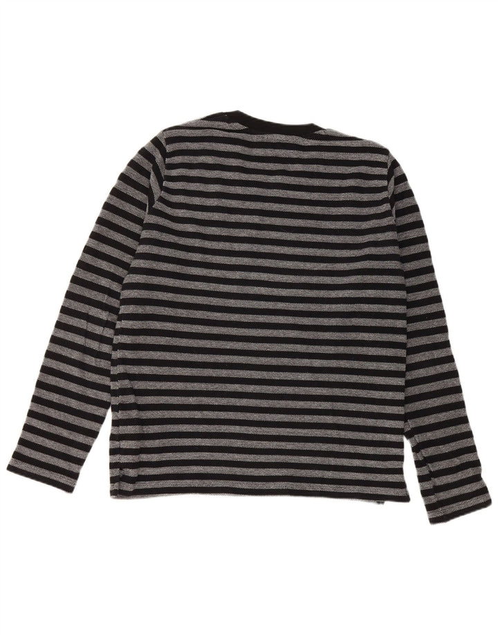 Zara Dame Grafisk Top Langærmet UK 14 Medium Sort Stribet Bomuld