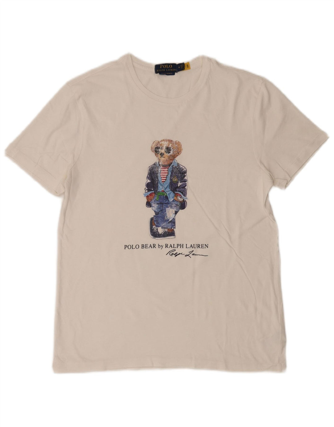 POLO RALPH LAUREN Herre Slim Fit Grafisk T-Shirt Top Medium Hvid Bomuld