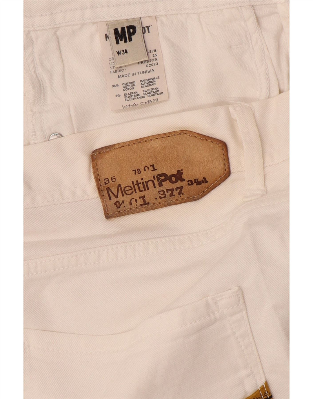 Meltin' Pot Herre Denim Shorts W34 Large White Bomuld