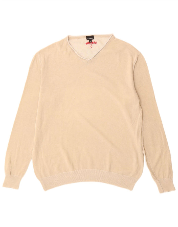 Calvin Klein Jeans Herre V-hals sweater Medium Beige Bomuld