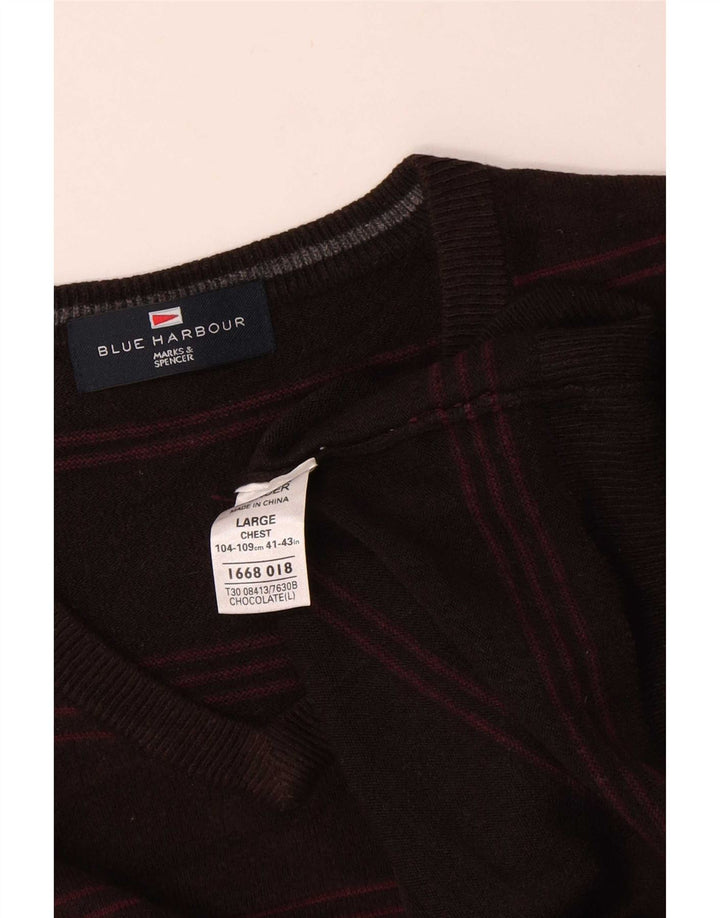 Marks & Spencer Herre Blue Harbor V-hals sweater Stor brun stribet