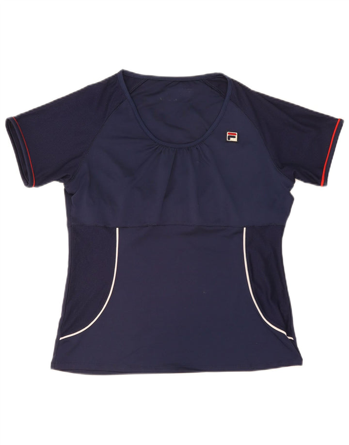Fila Dame T-Shirt Top UK 14 Medium Navy Blue Polyester