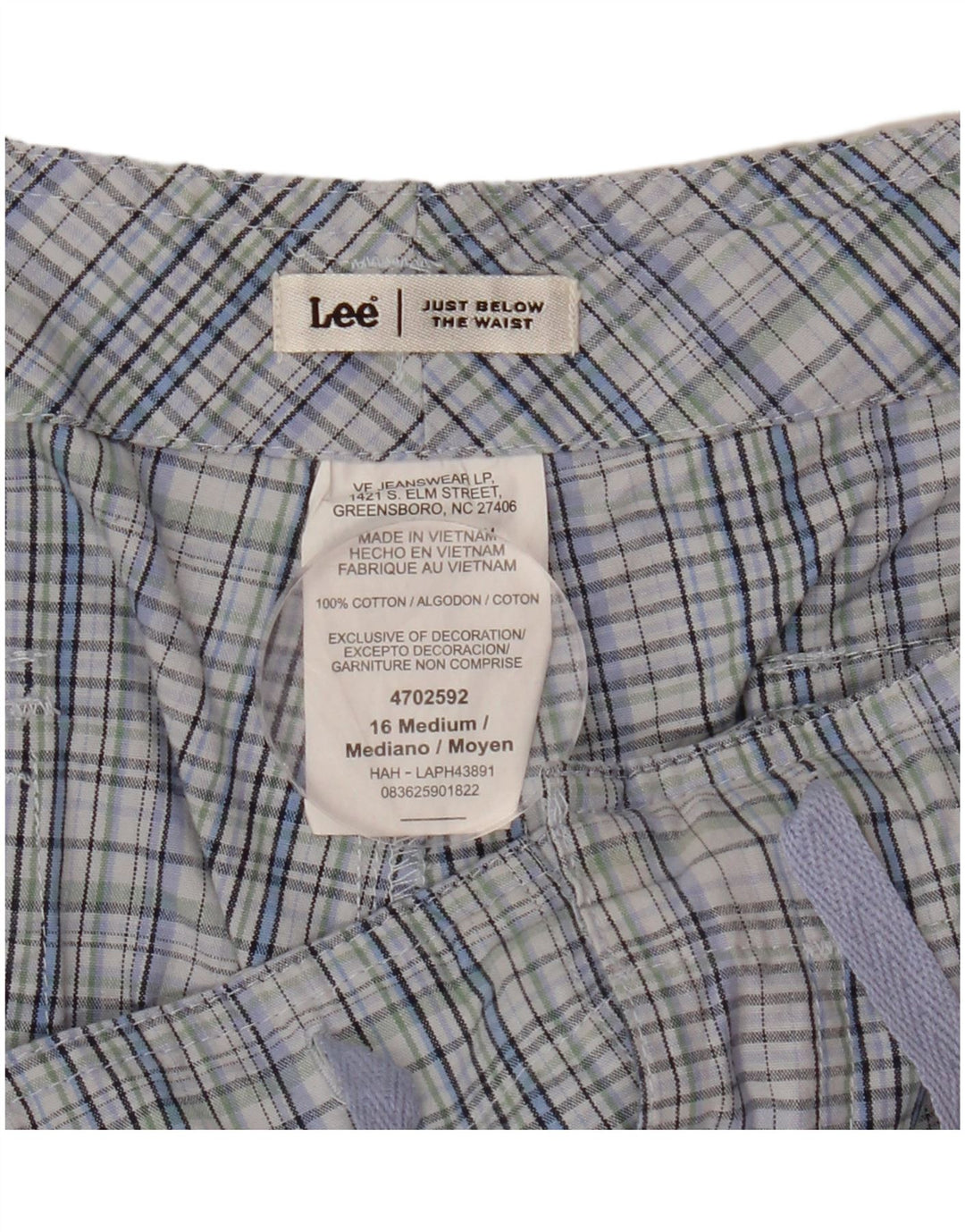 Lee Chino Shorts til kvinder US 16 2XL W36 blå ternet bomuld