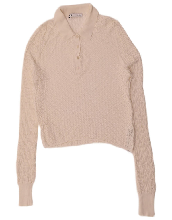 Zara Dame Polo Neck Jumper Sweater UK 12 Medium White Viscose