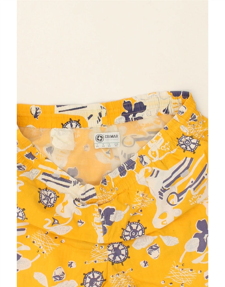 COLMAR Womens Sport Shorts IT 46 Large Yellow Floral Cotton | Vintage Colmar | Thrift | Second-Hand Colmar | Used Clothing | Messina Hembry 