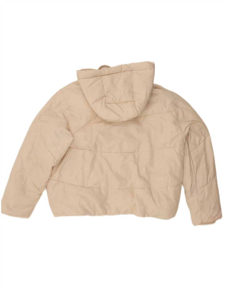 Zara Dame Hætte Oversized Polstret Jakke UK 6 XS Off White Polyester