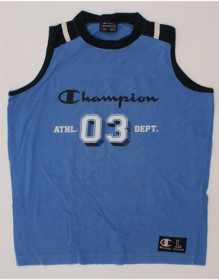 CHAMPION Boys Graphic Vest Top 11-12 Years Blue Cotton Vintage Champion and Second-Hand Champion from Messina Hembry 