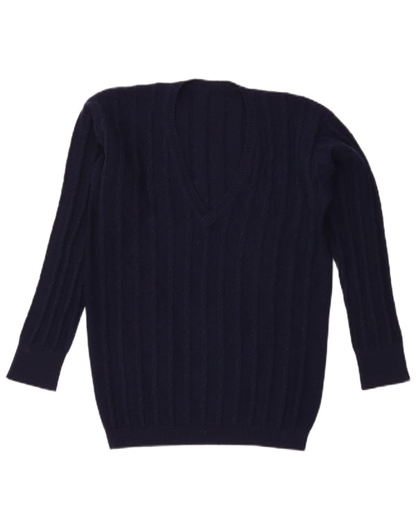 VINTAGE Dame V-hals sweater UK 16 Large Navy Blue