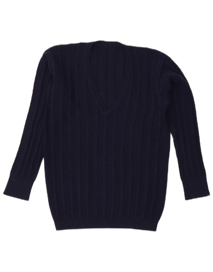 VINTAGE Dame V-hals sweater UK 16 Large Navy Blue