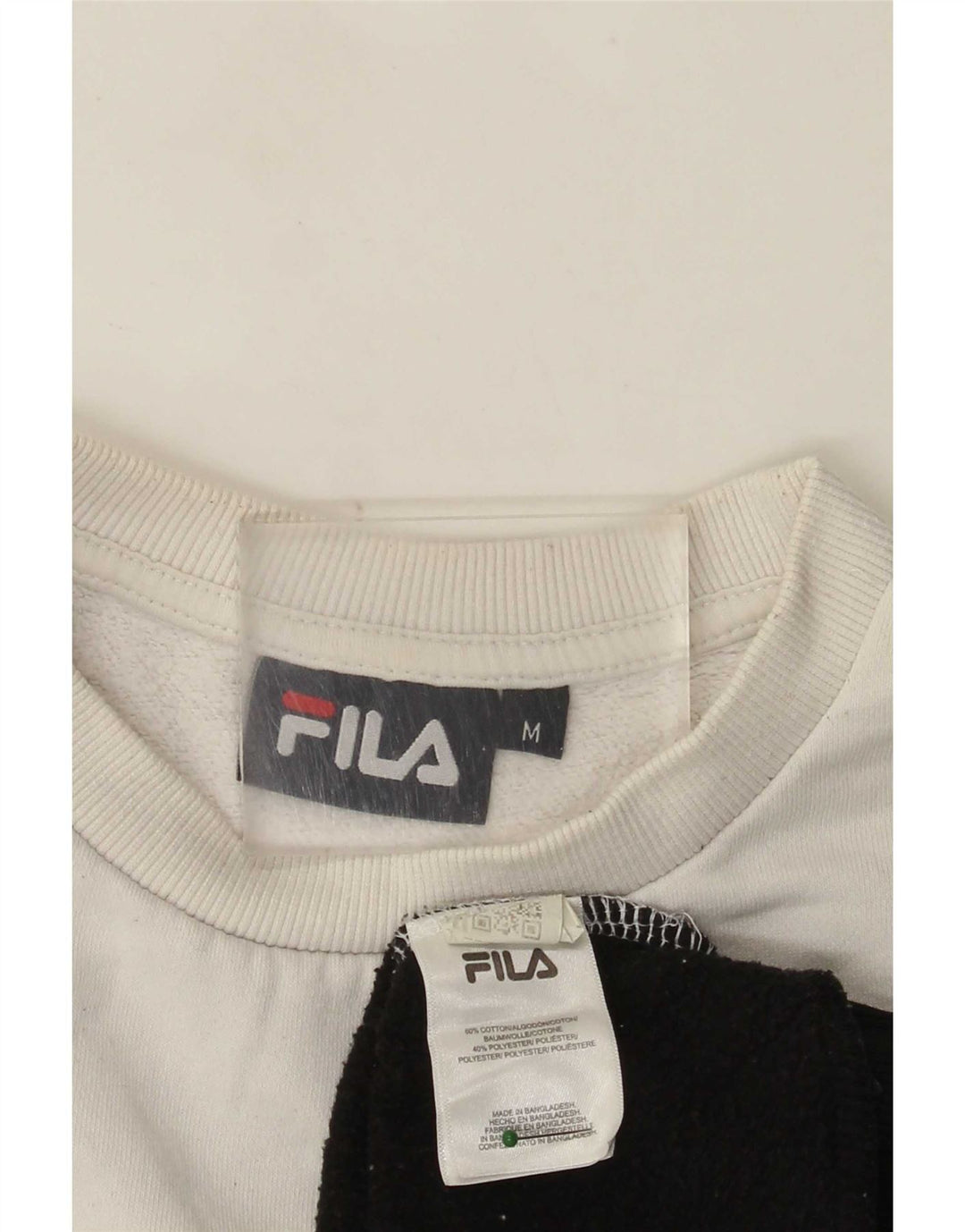 Fila Dame Grafisk Sweatshirt Jumper UK 14 Medium White Colourblock Bomuld