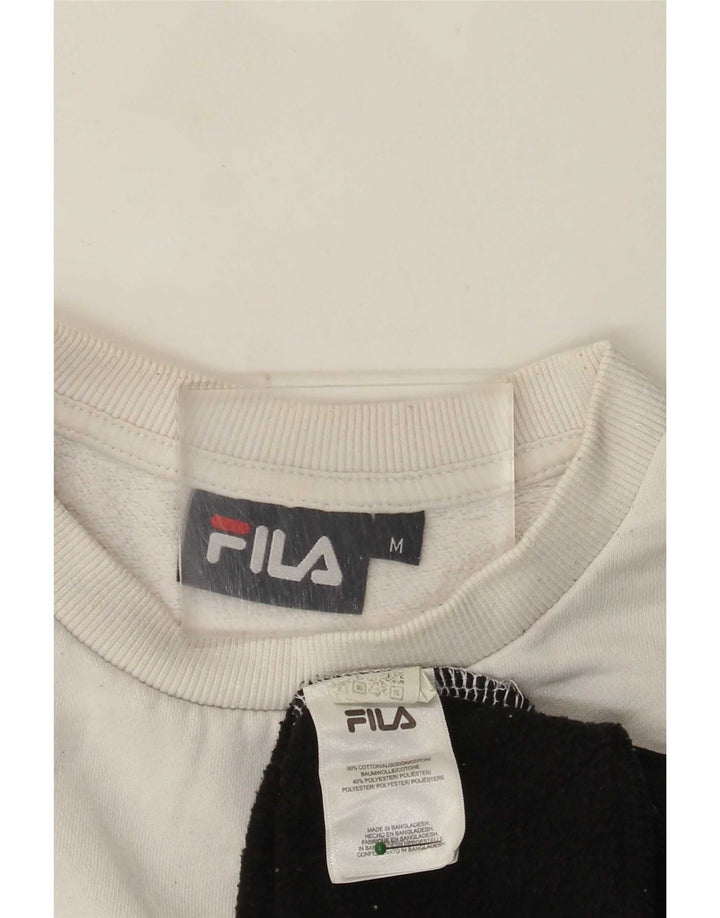 Fila Dame Grafisk Sweatshirt Jumper UK 14 Medium White Colourblock Bomuld