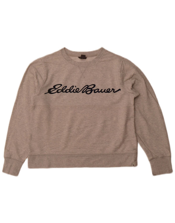 EDDIE BAUER Dame Oversized Graphic Crop Sweatshirt Jumper UK 6 XS Grå
